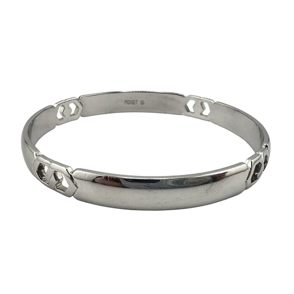Vintage Monet Modernist Silver Tone Chrome Finish Bangle 7.75” Bracelet